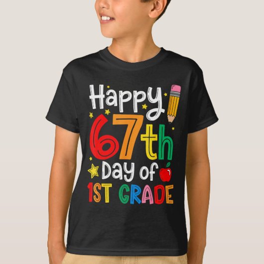 Happy 67th Day Of 1st Grade Teacher Student Six Se T-Shirt (Vorderseite)