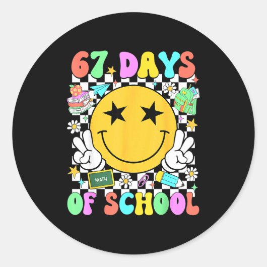 Happy 67th Day Of School Vibes Smile Face 67 Days Runder Aufkleber (Vorderseite)