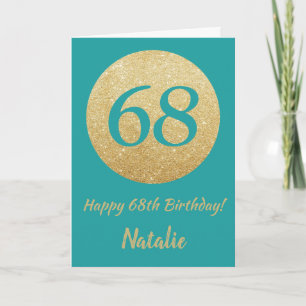 Happy 68. Geburtstag Aquamarin- und Gold Glitzer C Karte