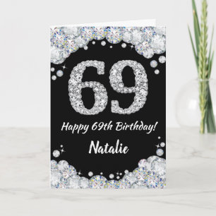 Happy 69. Geburtstagskarte Black and Silver Glitze Karte
