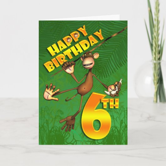 Happy 6. Geburtstag Monkey Banana Karte (Vorderseite)