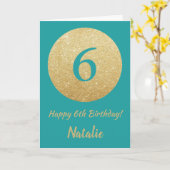 Happy 6th Birthday Aquamarin and Gold Glitzer Card Karte (Gelbe Blume)