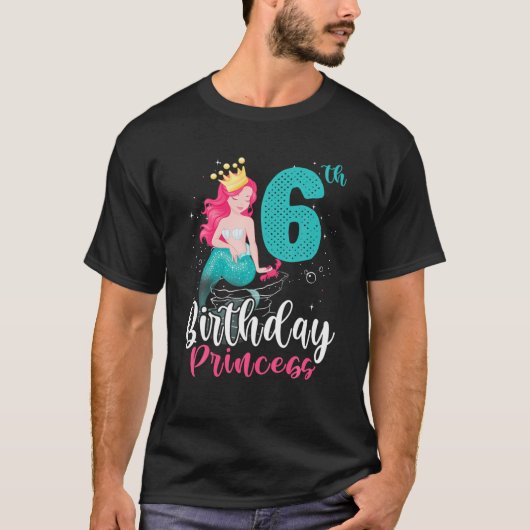 Happy 6th Birthday Princess Niedlich Mermaid Girl  T-Shirt (Vorderseite)