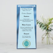 Happy 70. Geburtstag Aquamarin Blue Glitzer Foil Menükarte (Stehend Vorderseite)