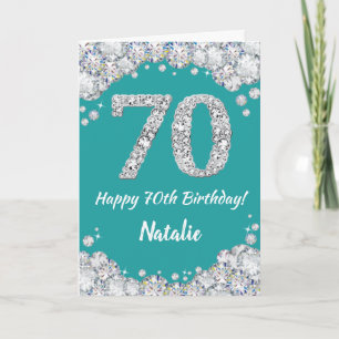 Happy 70. Geburtstag Aquamarin und Silver Glitzer  Karte