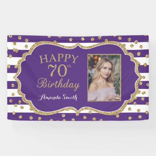 Happy 70 Geburtstag Banner Lila Gold Foto Zazzle De