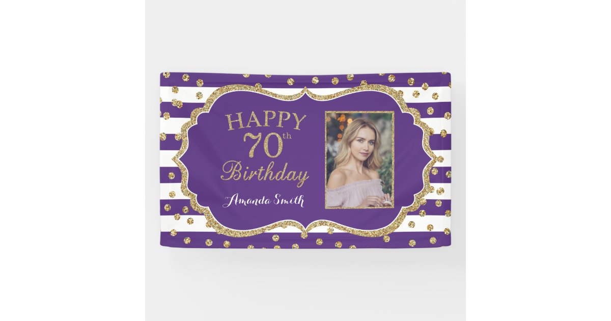 Happy 70 Geburtstag Banner Lila Gold Foto Zazzle De