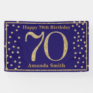Happy 70. Geburtstag Banner Navy Blue Gold Glitzer