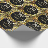 Happy 70. Geburtstag Black and Gold Glitzer Geschenkpapier (Ecke)