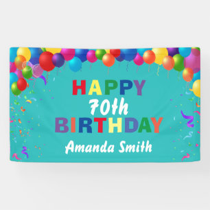 Happy 70. Geburtstag Bunte Balloons Aquamarin Banner