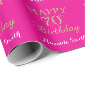 Happy 70. Geburtstag Gold Glitzer und Hot Pink Geschenkpapier (Rolleneckpunkt)