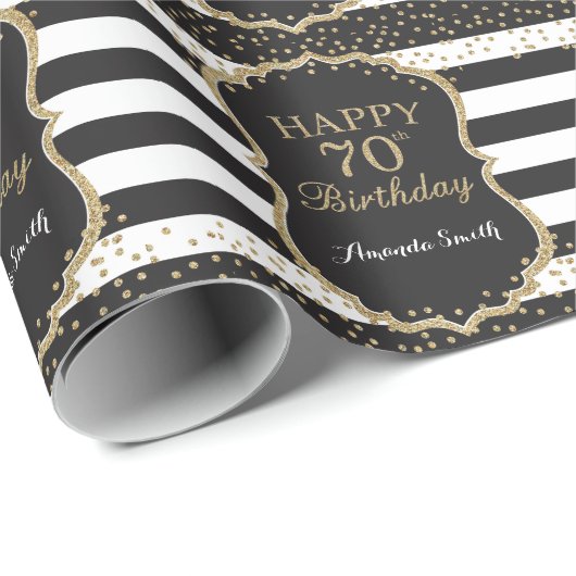 Happy 70. Geburtstag Gold Glitzer Wrapping Paper Geschenkpapier (Rolleneckpunkt)