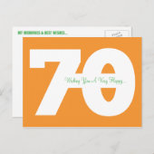 Happy 70. Geburtstag Meilenstein Postkarten - Oran (Vorne/Hinten)