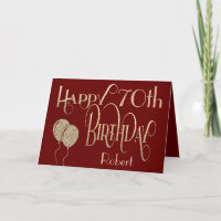 Happy 70. Geburtstag Name Gold Text Burgundy