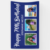 Happy 70. Geburtstag Navy Blue Personalisierte Fot Banner (Vertikal)