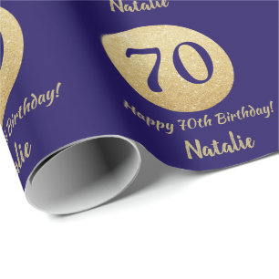 Happy 70. Geburtstag Navy Blue und Gold Glitzer Geschenkpapier