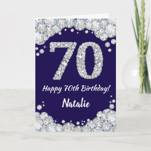 Happy 70. Geburtstag Navy Blue und Silver Glitzer Karte