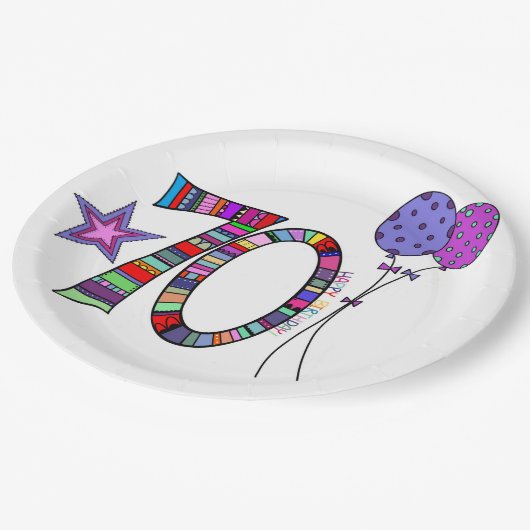 Happy 70. Geburtstag Paper Teller (Schrägansicht)