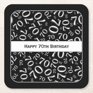 "Happy 70. Geburtstag" Schwarz/Weiß Zahlenmuster Rechteckiger Pappuntersetzer