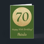 Happy 70. Geburtstags Green and Gold Glitzer Card Karte<br><div class="desc">Happy 70. Geburtstag Green und Gold Glitzer Card mit personalisiertem Namen. Für weitere Anpassungen klicken Sie bitte auf die Schaltfläche "Anpassen" und verwenden Sie unser Designwerkzeug,  um diese Vorlage zu ändern.</div>