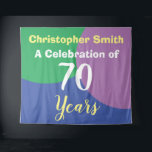 Happy 70. Geburtstagsfeier Tapestry Wandteppich<br><div class="desc">70. Geburtstag Mauer Hängebanner. Feiern Sie einen Geburtstag mit einer personalisierten Tapisserie-Kulisse,  die den Namen des Empfängers und die Anzahl der Jahre zeigt. Party Hintergrund für ein 70-jähriges.</div>