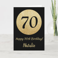 Happy 70. Geburtstagskarte Black and Gold Glitzer