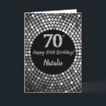 Happy 70. Geburtstagskarte Black and Silver Glitze Karte<br><div class="desc">Happy 70. Geburtstag Black and Silver Glitzer Card mit personalisiertem Namen.Für weitere Anpassungen klicken Sie bitte auf die Schaltfläche "Anpassen" und verwenden Sie unser Designwerkzeug,  um diese Vorlage zu ändern.</div>