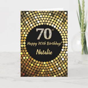 Happy 70. Geburtstagskarte Schwarz/Gold Glitzer Karte