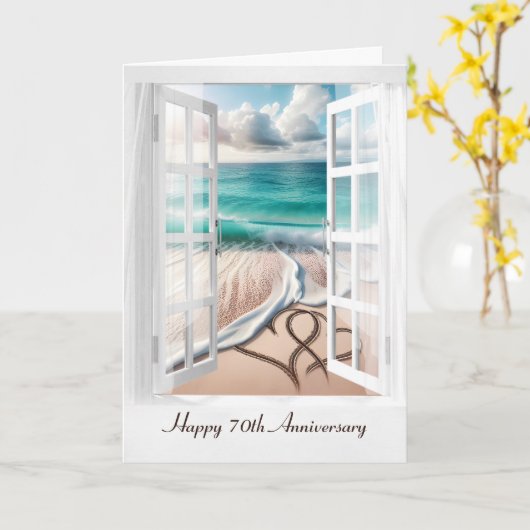 Happy 70 Jahre Beach Hearts Karte (Gelbe Blume)