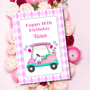 Happy 70. Women's Golf Party Cart Birthday Karte