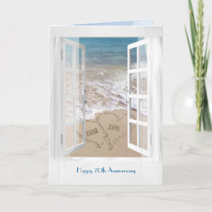 Happy 70th Anniversary open beach window Karte