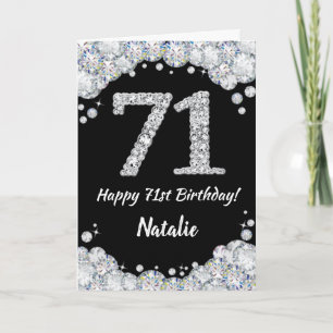 Happy 71. Geburtstagskarte Black and Silver Glitze Karte