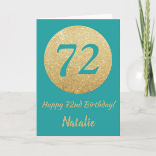 Happy 72. Geburtstag Aquamarin- und Gold Glitzer C Karte