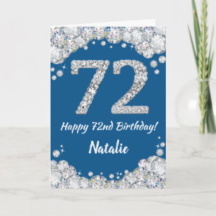 Happy 72. Geburtstag Blue and Silver Glitzer Card Karte