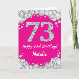 Happy 73. Geburtstag Hot Pink und Silver Glitzer Karte