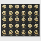 Happy 74. Geburtstag Black and Gold Glitzer Geschenkpapier (Flach)
