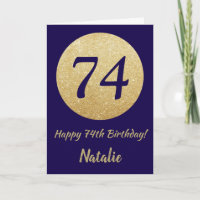 Happy 74. Geburtstag Navy Blue und Gold Glitzer