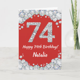 Happy 74. Geburtstagskarte Rot und Silber Glitzer  Karte