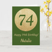 Happy 74th Birthday Green and Gold Glitter Card Karte (Gelbe Blume)