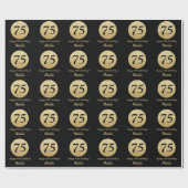 Happy 75. Geburtstag Black and Gold Glitzer Geschenkpapier (Flach)