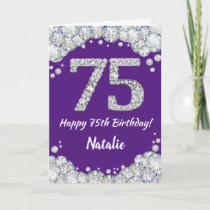 Happy 75. Geburtstag Lila und Silver Glitzer Card Karte
