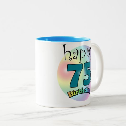 Happy 75th Birthday (blauw) Zweifarbige Tasse (VorderseiteRechts)
