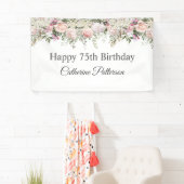 Happy 75th Birthday Feminine Pink Roses Floral Banner (Insitu)