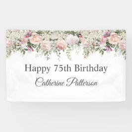 Happy 75th Birthday Feminine Pink Roses Floral Banner