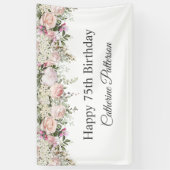 Happy 75th Birthday Feminine Pink Roses Floral Banner (Vertikal)