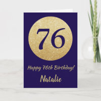 Happy 76. Geburtstag Navy Blue und Gold Glitzer