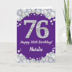 Happy 76. Geburtstagskarte Lila und Silver Glitzer Karte