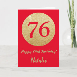 Happy 76. Geburtstagskarte Rot und Gold Glitzer Karte
