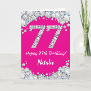 Happy 77. Geburtstag Hot Pink und Silver Glitzer Karte