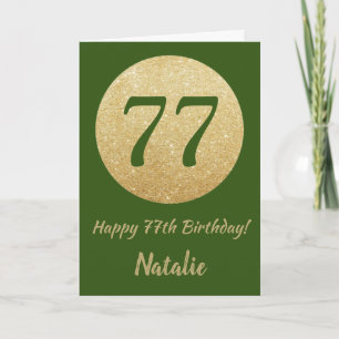 Happy 77. Geburtstagskarte Green and Gold Glitzer  Karte